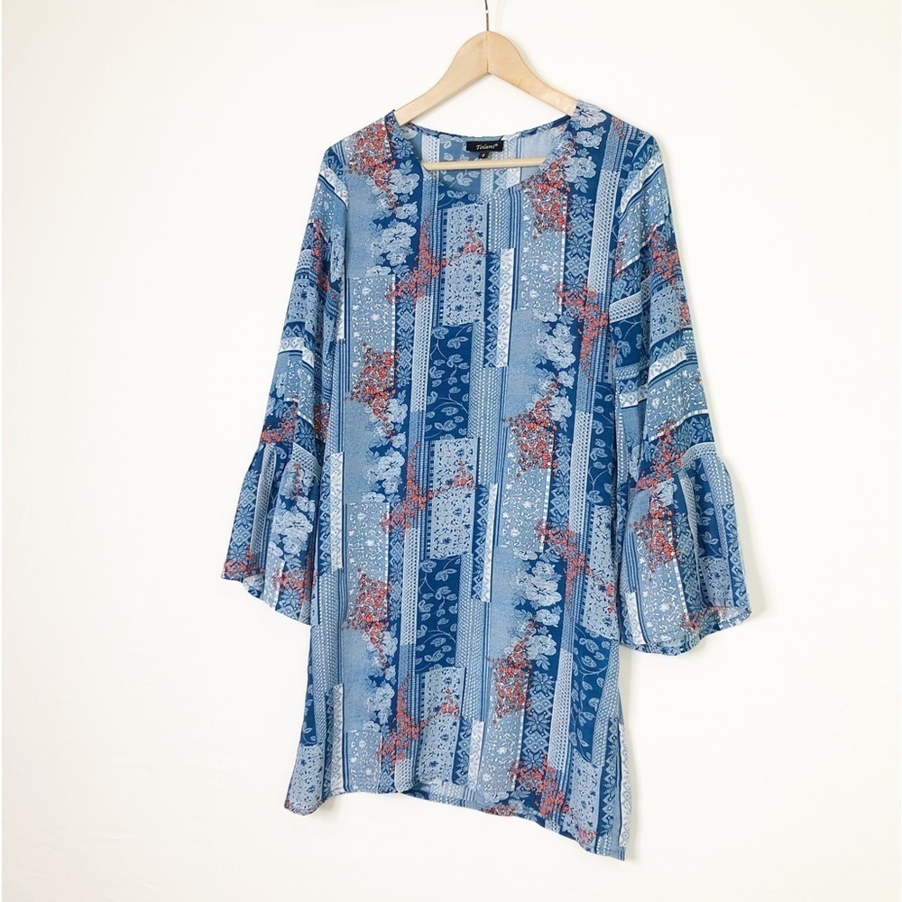 Tolani Blue floral, silk, BoHo mini dress - Picture 9 of 10